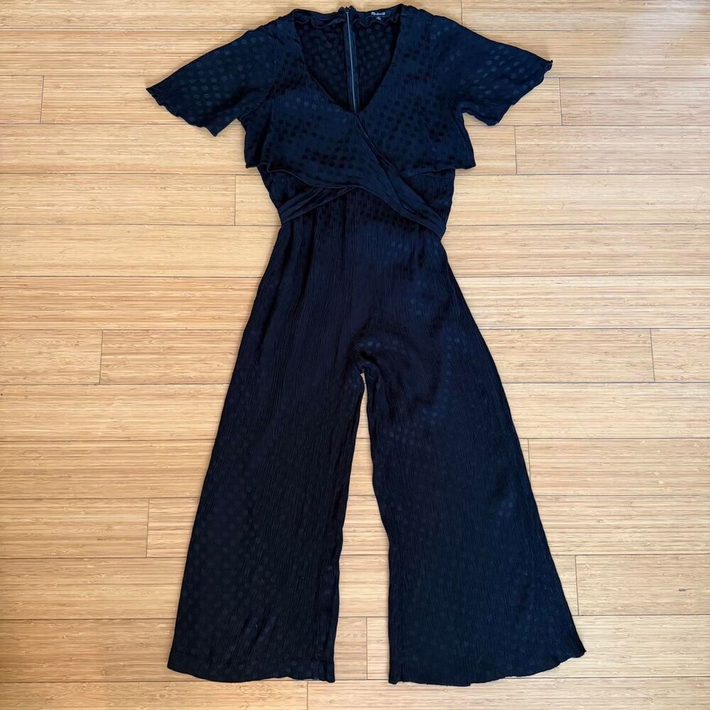 Madewell Black Textured Dot Wrap Tie Back Jumpsuit Petite 6P